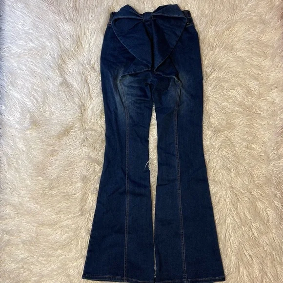 Fashion Nova Bow Stretch Flare Jeans - Dark Wash - Picture 2 of 6